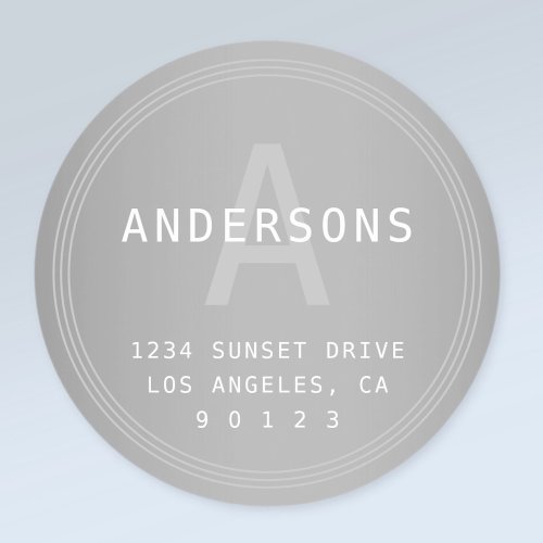 Retro_modern Silver Grey Look Monogram  Address Classic Round Sticker