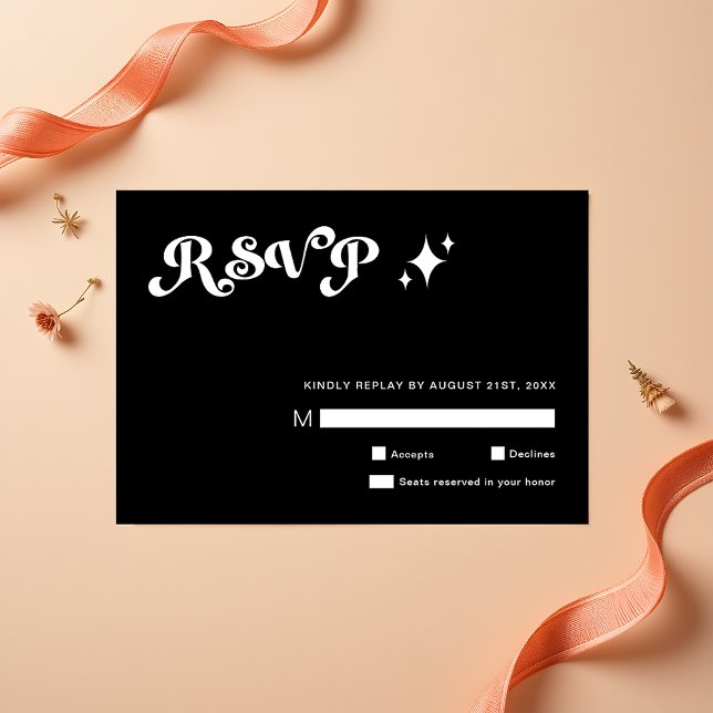 Retro Modern Sleek Black Wedding RSVP Cards (Creator Uploaded)