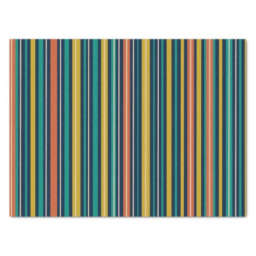 Retro Modern Stripes Blue Orange Mustard Pattern Tissue Paper