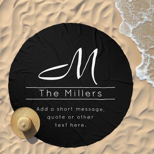 Retro-modern Surname Monogram & Custom Message Beach Towel (Beach)
