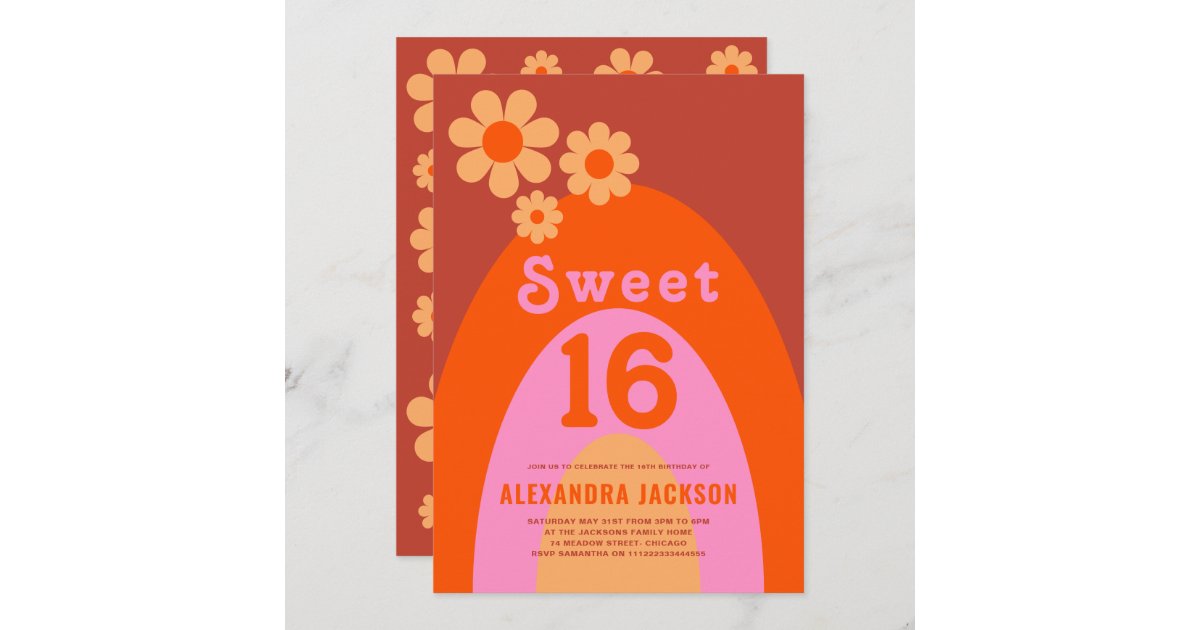 Retro Modern Sweet 16 Birthday Party Invitation Zazzle