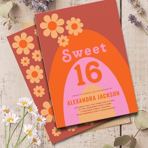 Retro Modern Sweet 16 Birthday Party Invitation