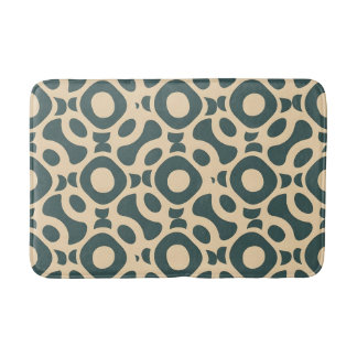 Retro Modern Teal and Cream Geometric Abstract Bath Mat