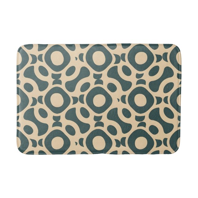Retro Modern Teal and Cream Geometric Abstract Bath Mat (Front)