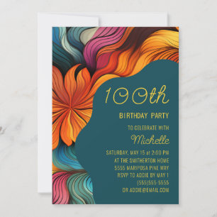 Retro Modern Teal Orange 100th Birthday Invitation