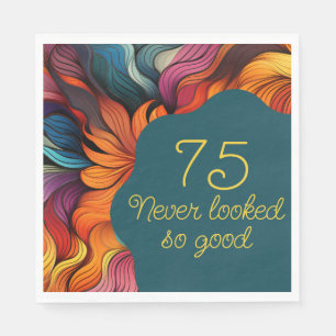 Retro Modern Teal Orange 75th Birthday Napkins