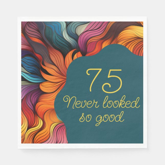 Retro Modern Teal Orange 75th Birthday Napkins (Front)
