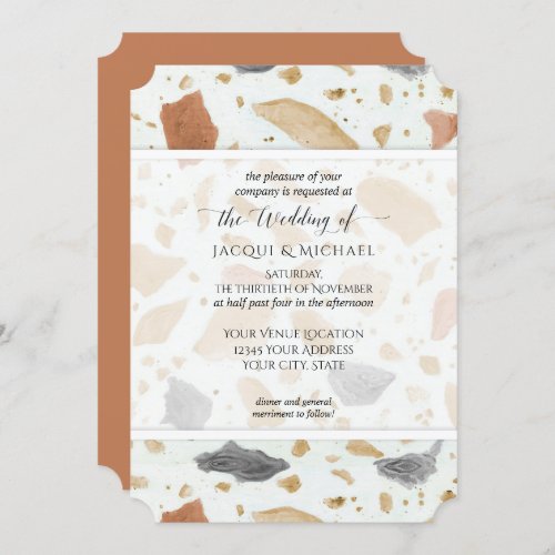 Retro Modern Terrazzo Terracotta Abstract Wedding Invitation