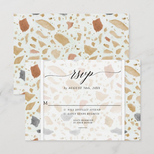 Retro Modern Terrazzo Terracotta Wedding RSVP  Invitation (Front/Back)