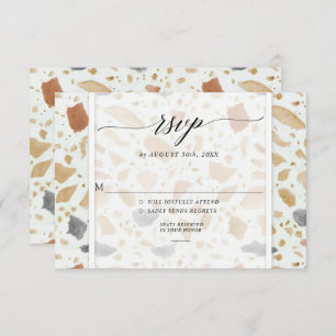 Retro Modern Terrazzo Terracotta Wedding RSVP  Invitation