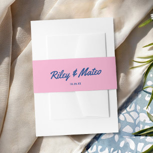 Retro Modern Type Bold Colorful Pink Wedding Invitation Belly Band