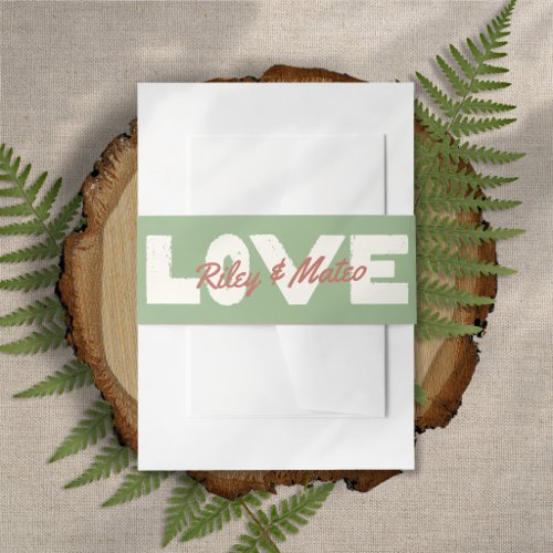 Retro Modern Type Bold Earth Tones Wedding Invitation Belly Band