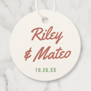 Retro Modern Type Bold Funky Earth Tones Wedding Favor Tags