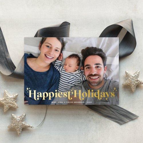 Retro Modern Type Happiest Holiday Photo Gold Foil