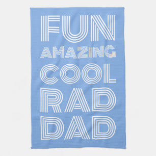 Retro modern typography rad dad funny light blue kitchen towel