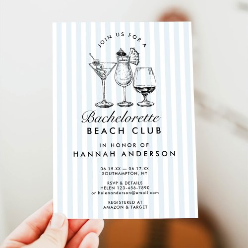 Retro Modern Vintage Blue Bachelorette Weekend Invitation