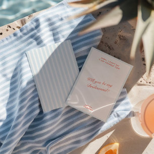 Retro Modern Vintage Blue Bridesmaid Proposal Card