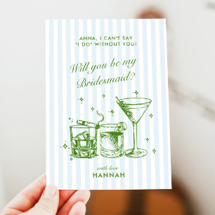 Retro Modern Vintage Blue Bridesmaid Proposal Card