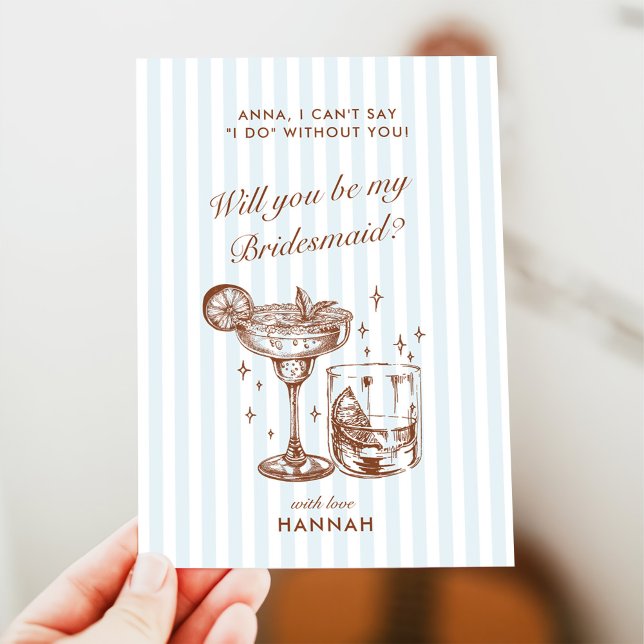 Retro Modern Vintage Blue Bridesmaid Proposal Card (Creator Uploaded)