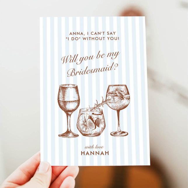Retro Modern Vintage Blue Bridesmaid Proposal Card (Creator Uploaded)