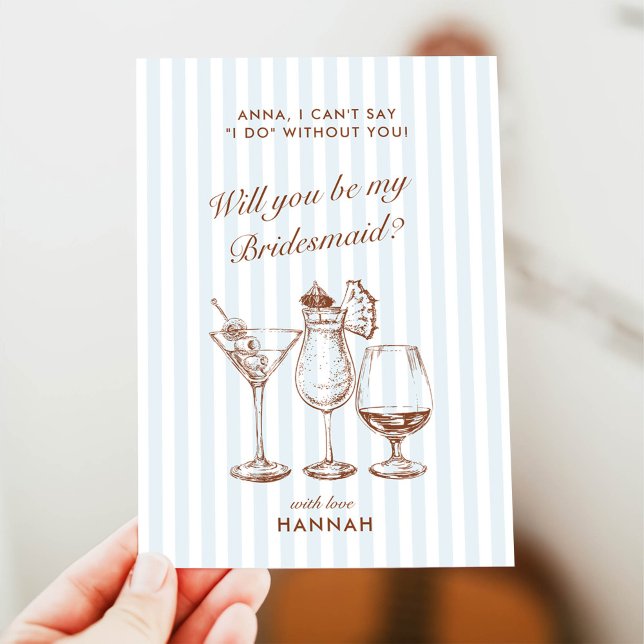 Retro Modern Vintage Blue Bridesmaid Proposal Card (Creator Uploaded)
