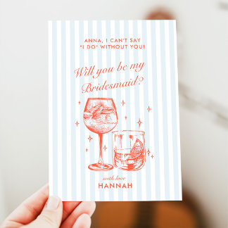 Retro Modern Vintage Blue Bridesmaid Proposal Card