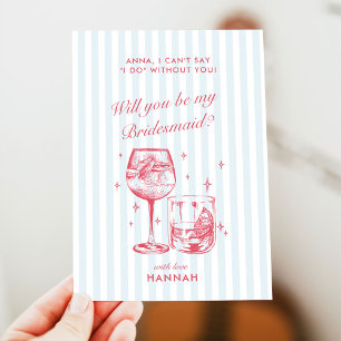 Retro Modern Vintage Blue Bridesmaid Proposal Card
