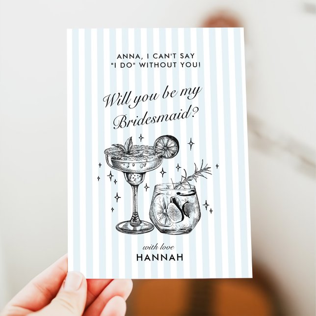 Retro Modern Vintage Blue Bridesmaid Proposal Card (Creator Uploaded)