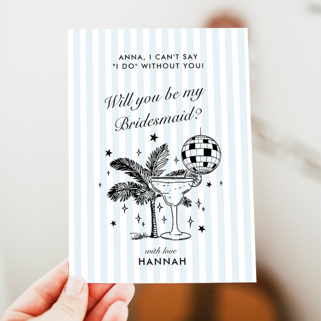 Retro Modern Vintage Blue Bridesmaid Proposal Card (Creator Uploaded)
