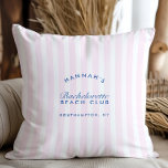 Retro Modern Vintage Pink & Navy Blue Bachelorette Throw Pillow<br><div class="desc">Add a touch of retro charm to your bachelorette celebration with the customizable Retro Modern Vintage Pink & Navy Blue Bachelorette Throw Pillow. The entire text of this template is editable, allowing you to tailor it to match the unique style and theme of your celebration. Designed to complement the "Retro...</div>