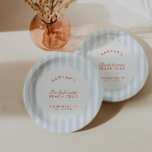 Retro Modern Vintage Red & Blue Bachelorette Paper Plates<br><div class="desc">These plates effortlessly blend vintage charm with a modern twist. Crafted for both practicality and aesthetics,  these plates add a playful and vibrant element to your bachelorette party. Perfect for serving snacks or desserts,  they bring a touch of timeless flair to your celebration.</div>