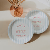 Retro Modern Vintage Red & Blue Bachelorette Paper Plates