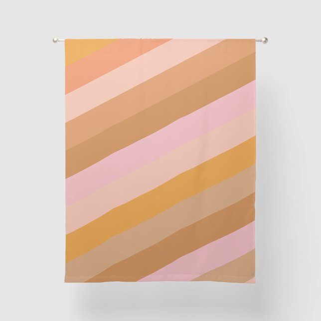Retro Modern Warm Pink Terracotta Stripe Geometric Sheer Curtains (Front)