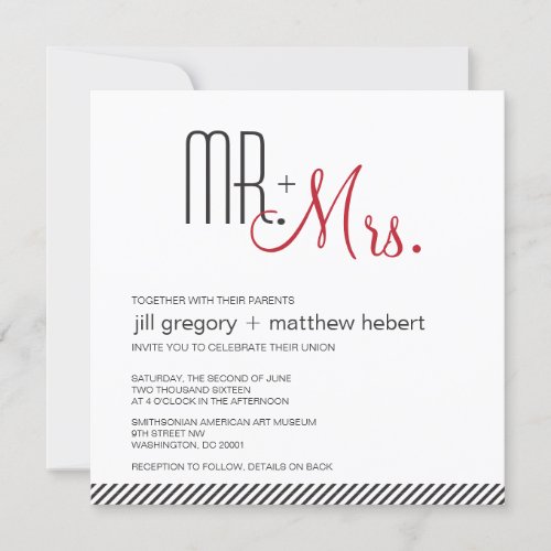 Retro Modern Wedding 5.25x5.25 Square Paper Invitation Card