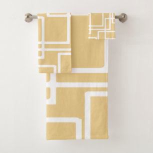 Retro Modern White Rectangles On Camel Bath Towel Set