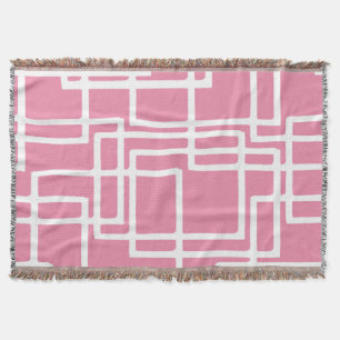 Retro Modern White Rectangles On Girly Pink Throw Blanket