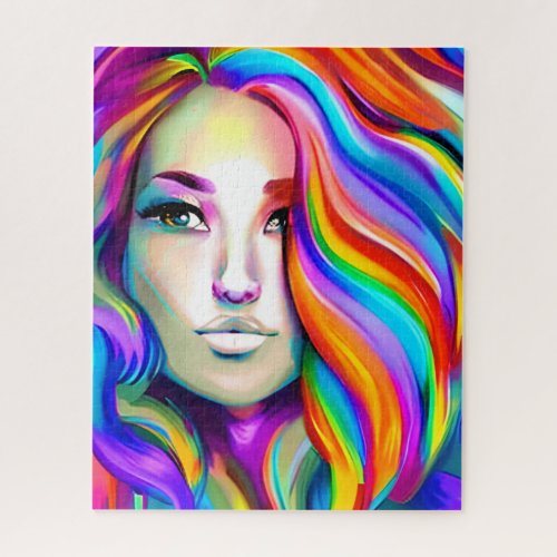 Retro Modern Woman with Rainbow Hair Jigsaw Puzzle