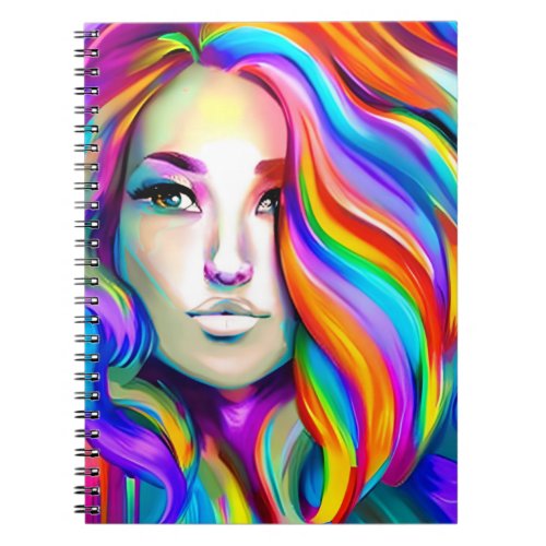 Retro Modern Woman with Rainbow Hair Notebook