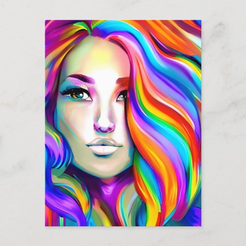 Retro Modern Woman with Rainbow Hair Postcard