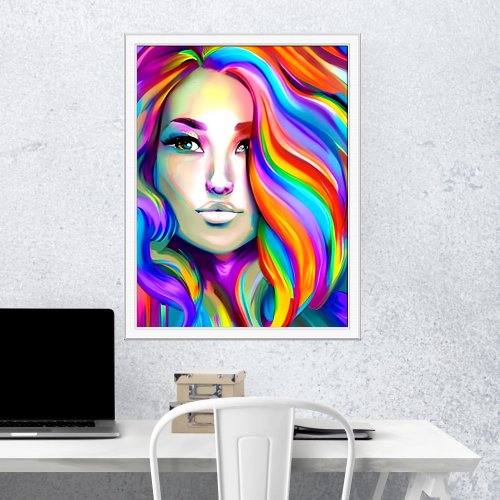 Retro Modern Woman with Rainbow Hair Poster