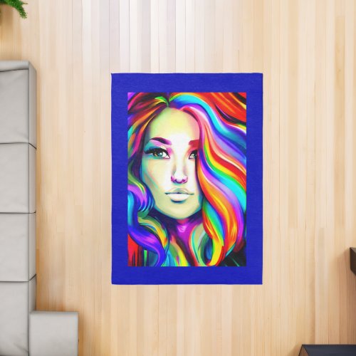 Retro Modern Woman with Rainbow Hair Rug
