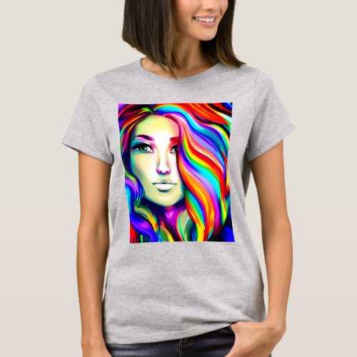 Retro Modern Woman with Rainbow Hair T_Shirt