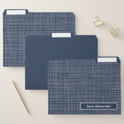 Retro Modern Woven Line Pattern Blue and White File Folder