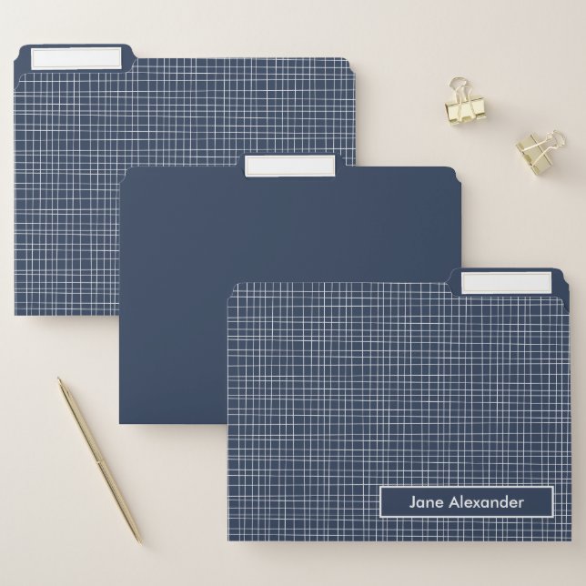 Retro Modern Woven Line Pattern Blue and White File Folder (Set)