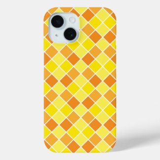Retro Modern Yellow Orange Checkers Square Pattern