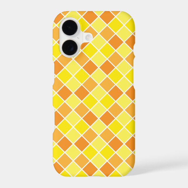 Retro Modern Yellow Orange Checkers Square Pattern Iphone Case (Back)