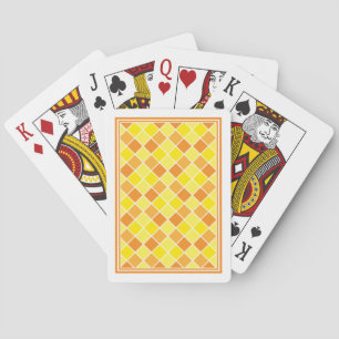 Retro Modern Yellow Orange Checkers Square Pattern Poker Cards