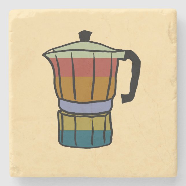 Retro Moka Pot Stone Coaster (Front)