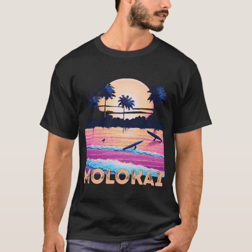 Retro Molokai Hawaii Souvenir Surf T_Shirt