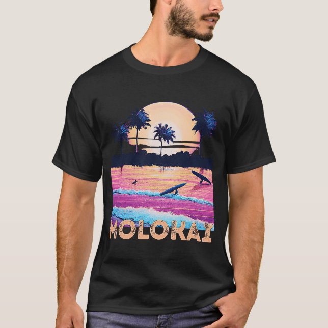 Retro Molokai Hawaii Souvenir Surf T-Shirt (Front)